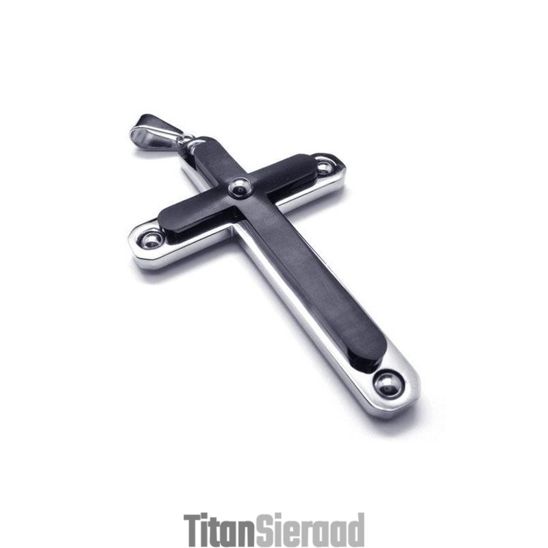 Heren Zwarte Pure Titanium Kruis Hanger Ketting