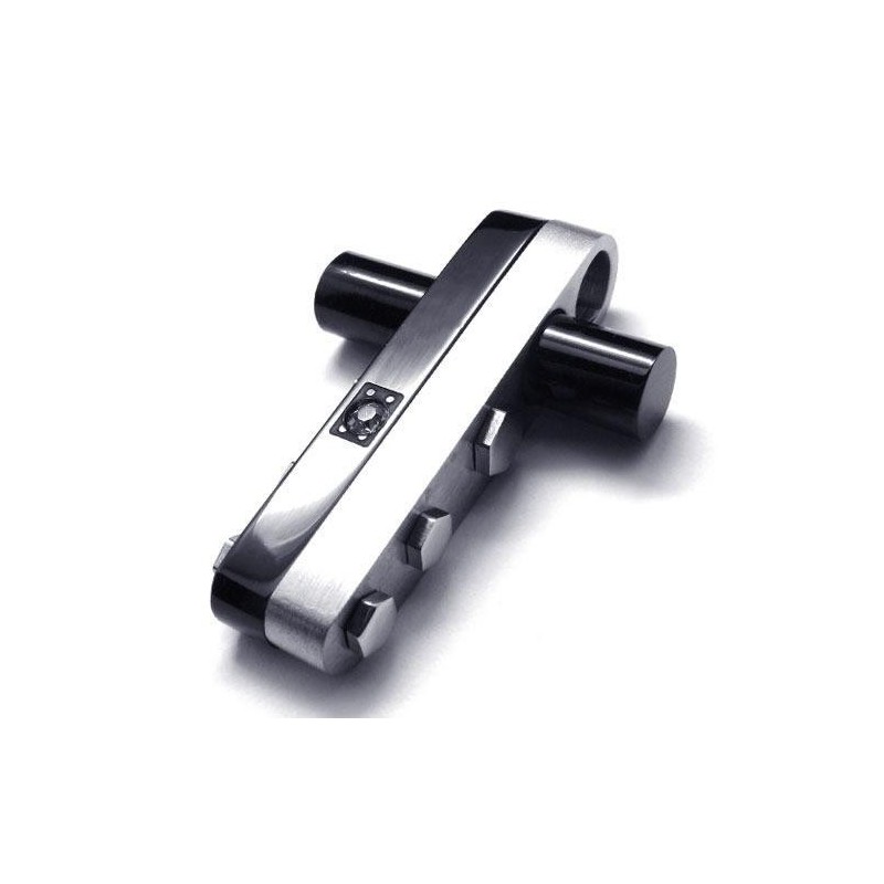 Heren Zwart Zilver Puur Titanium Kruis Hanger Ketting