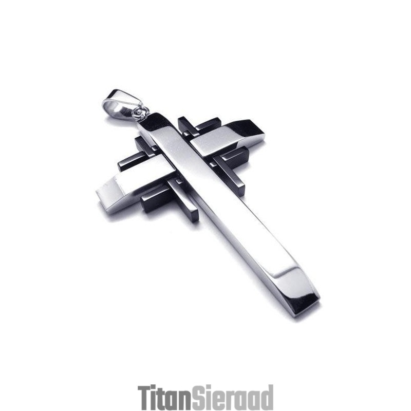 Heren Zwart Zilver Puur Titanium Kruis Ketting Hanger