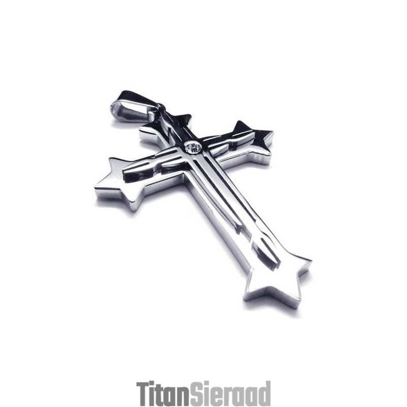 Herenketting Met Kruishanger Van Zuiver Titanium In Zilver (Nieuw)