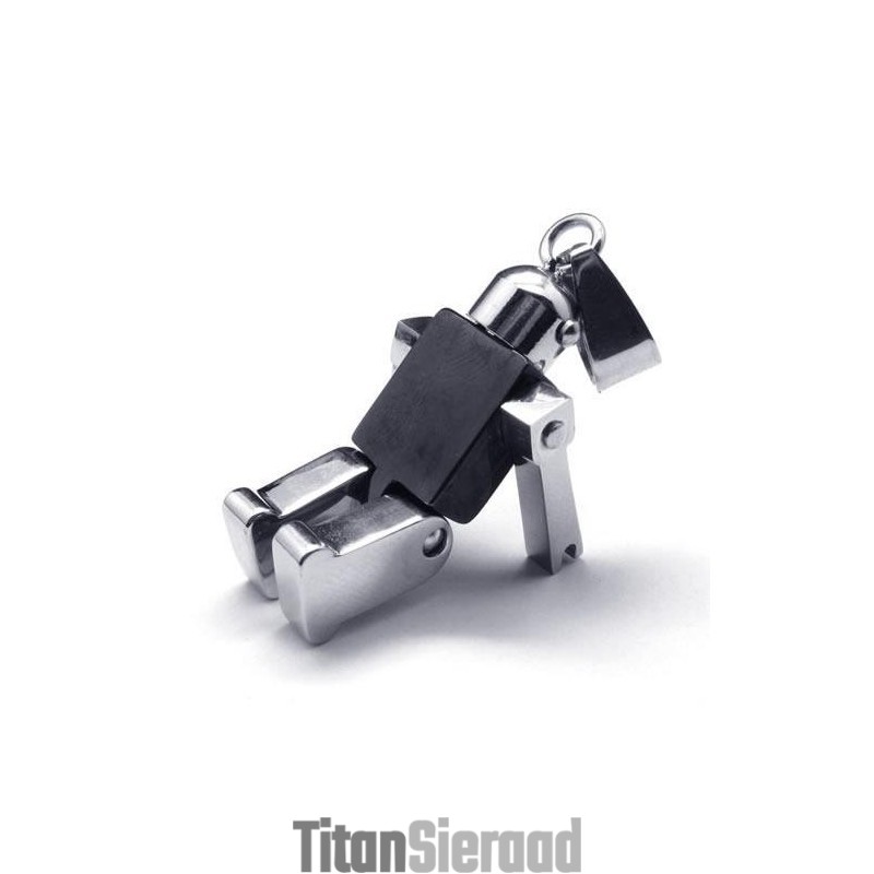 Heren Zwarte Zilveren Robot Puur Titanium Hanger Ketting Heren Zwarte Zilveren Robot Puur Titanium Hanger Ketting