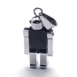 Heren Zwarte Zilveren Robot Puur Titanium Hanger Ketting