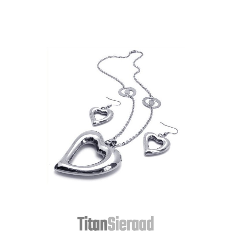 Elegante Vorm, Kleur, Glans, Stabiele Kwaliteit, Titanium Sieradenset Inclusief Ketting, Hanger En Oorbel