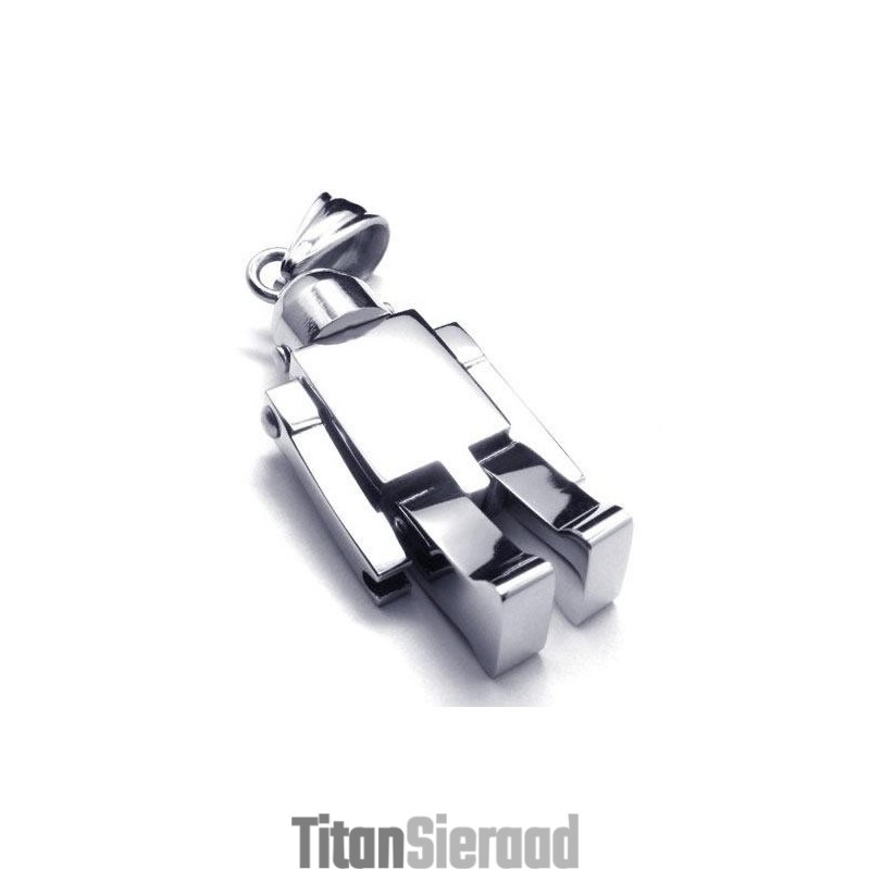 Heren Zilveren Robot Hanger Ketting Van Puur Titanium (Nieuw)