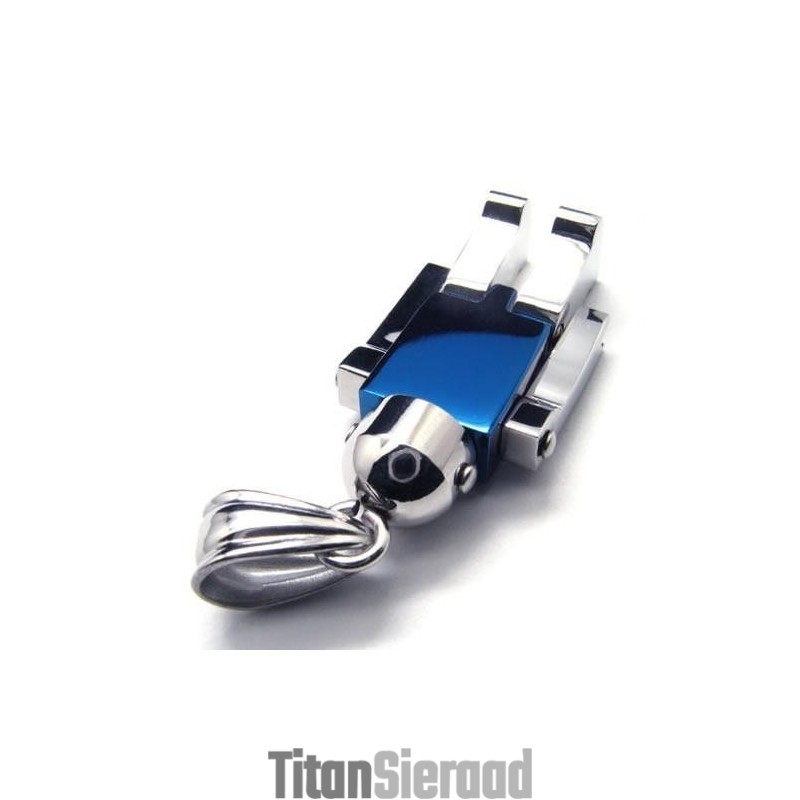 Heren Blauw Zilveren Robot Puur Titanium Hanger Ketting