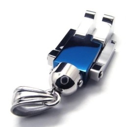 Heren Blauw Zilveren Robot Puur Titanium Hanger Ketting