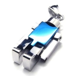 Heren Blauw Zilveren Robot Puur Titanium Hanger Ketting
